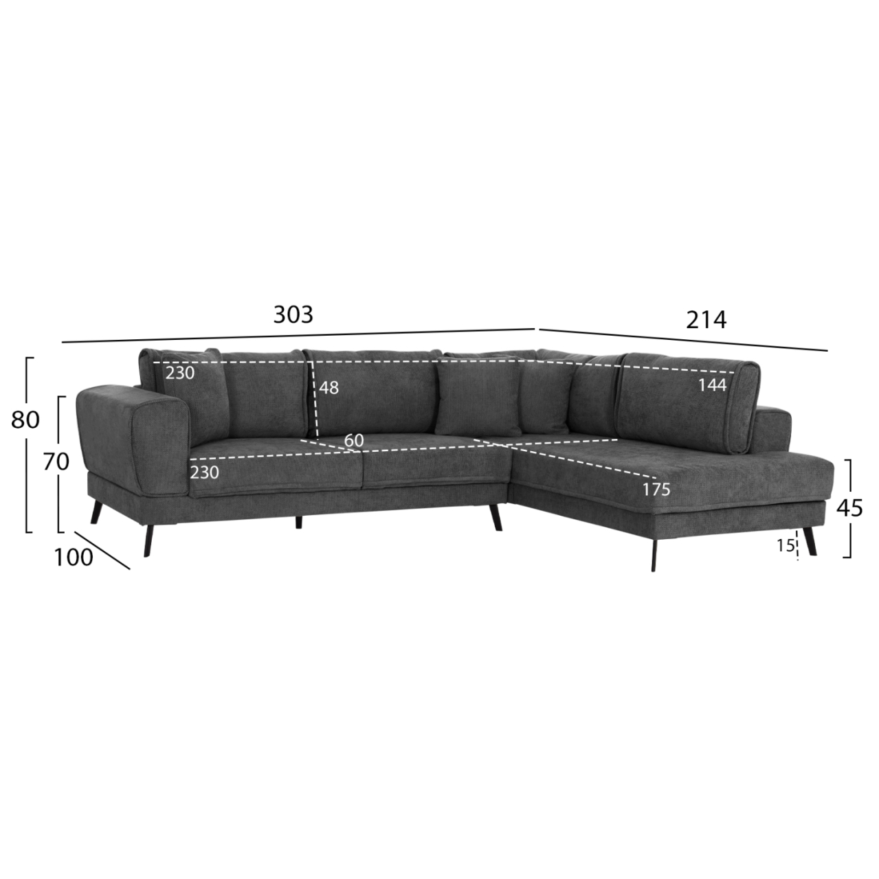 CORNER SOFABED (RIGHT) ZENORA HM3337.01R DARK GREY FABRIC 303x214x80Hcm [2]