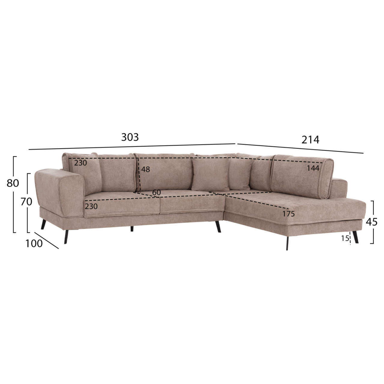 CORNER SOFABED (RIGHT) ZENORA HM3337.03R BEIGE FABRIC 303x214x80Hcm [2]