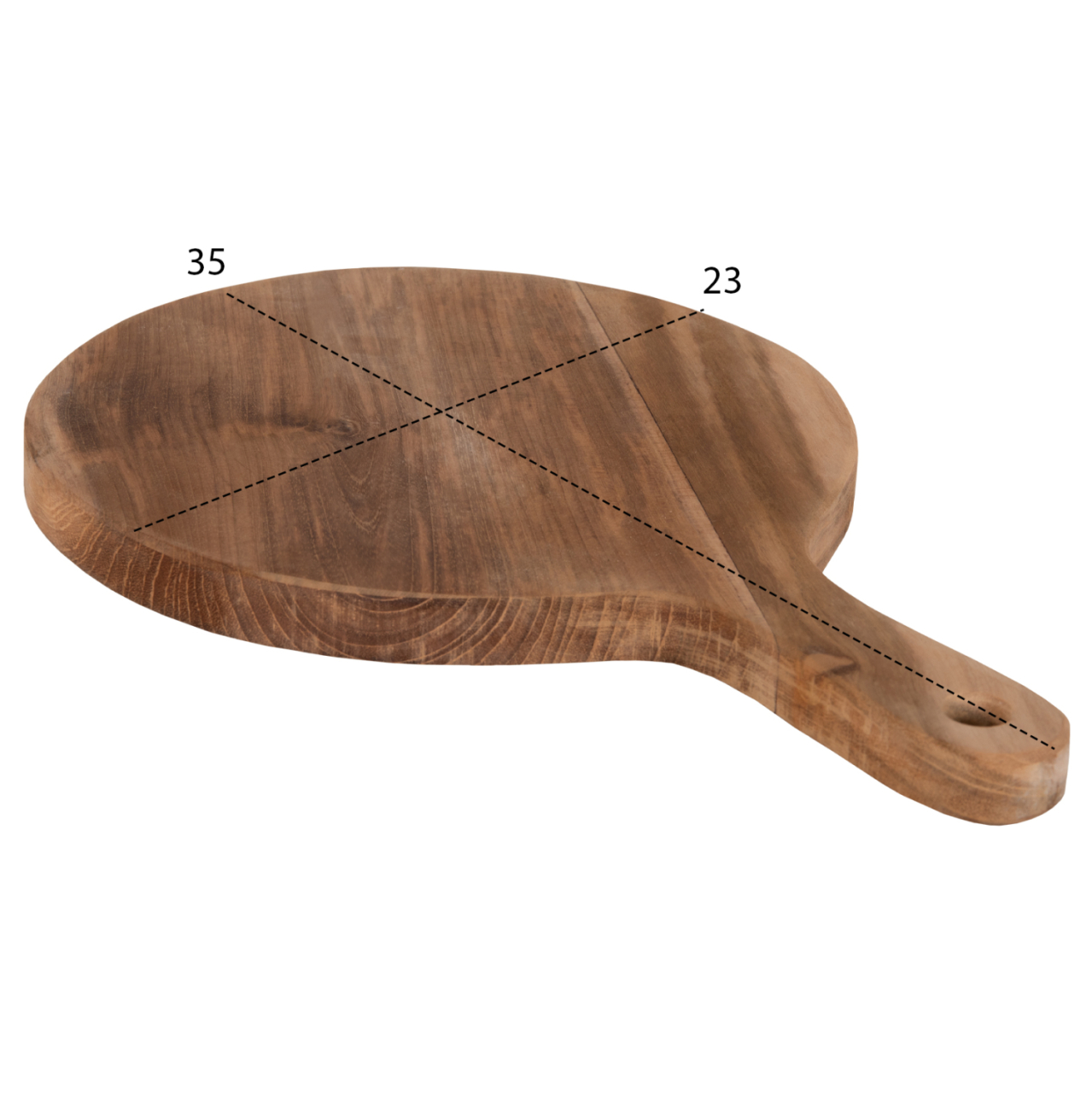 CUTTING BOARD ROUND HM4292 TEAK WOOD IN NATURAL-WITH HANGING HOLE AND HANDLE 23x35x2Hcm. [2]