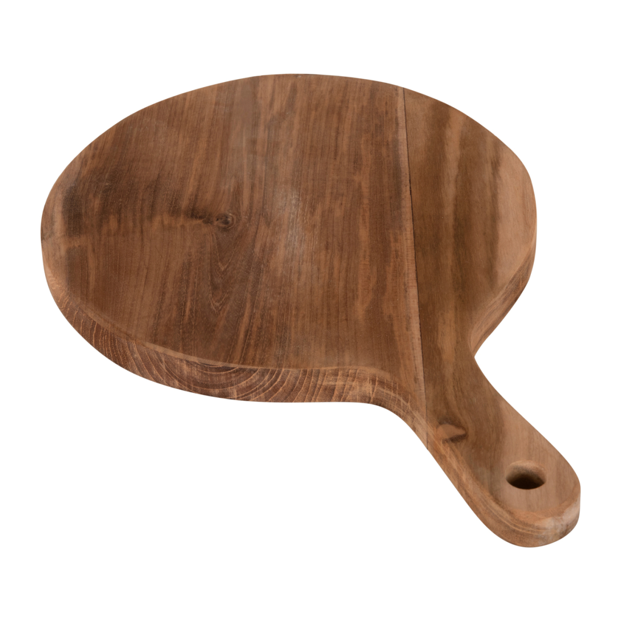CUTTING BOARD ROUND HM4292 TEAK WOOD IN NATURAL-WITH HANGING HOLE AND HANDLE 23x35x2Hcm. [3]