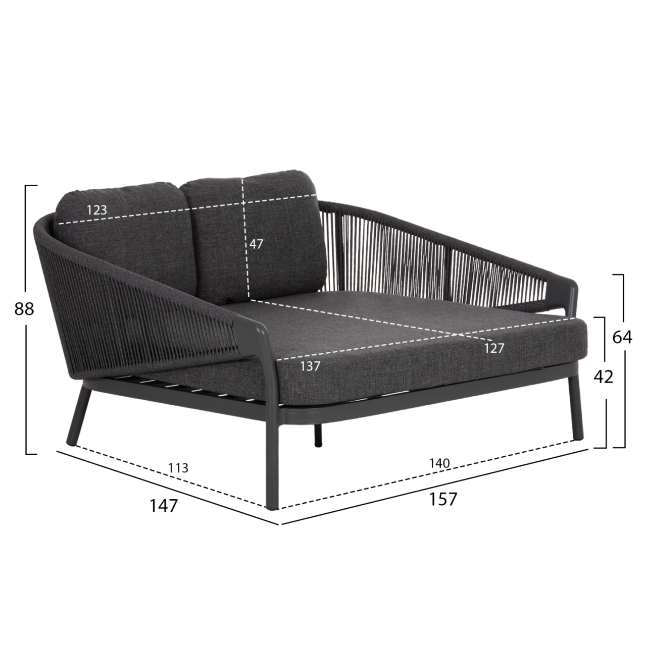DAYBED SERIES XANTION HM6474.01 DARK GREY ALUMINUM-ROPE-OLEFIN FABRIC 157x147x88Hcm. [2]