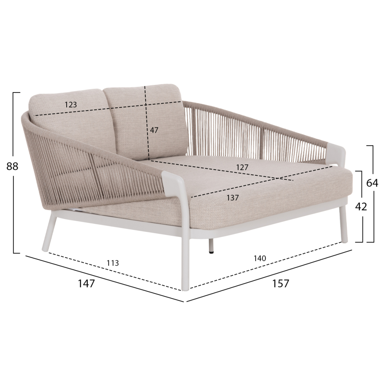 DAYBED SERIES XANTION HM6474.02 WHITE ALUMINUM-ROPE-OLEFIN FABRIC 157x147x88Hcm. [2]
