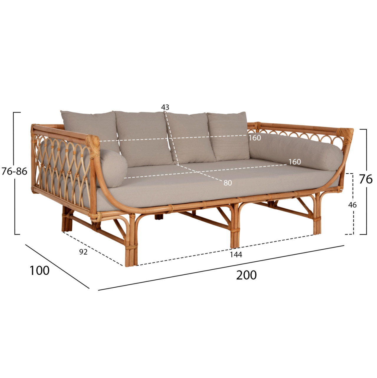 DAYBED-SOFA ALIKI HM9658 RATTAN IN NATURAL-BEIGE CUSHIONS 200x100x76Hcm. [2]