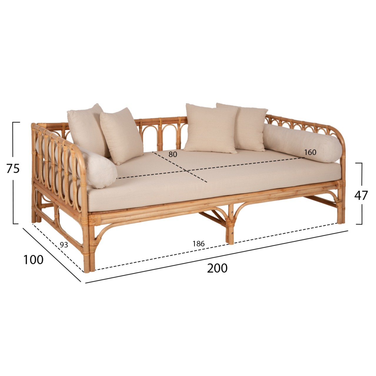 DAYBED-SOFA LIGNANO HM9660 RATTAN IN NATURAL-BEIGE CUSHIONS 200x100x75Hcm. [2]