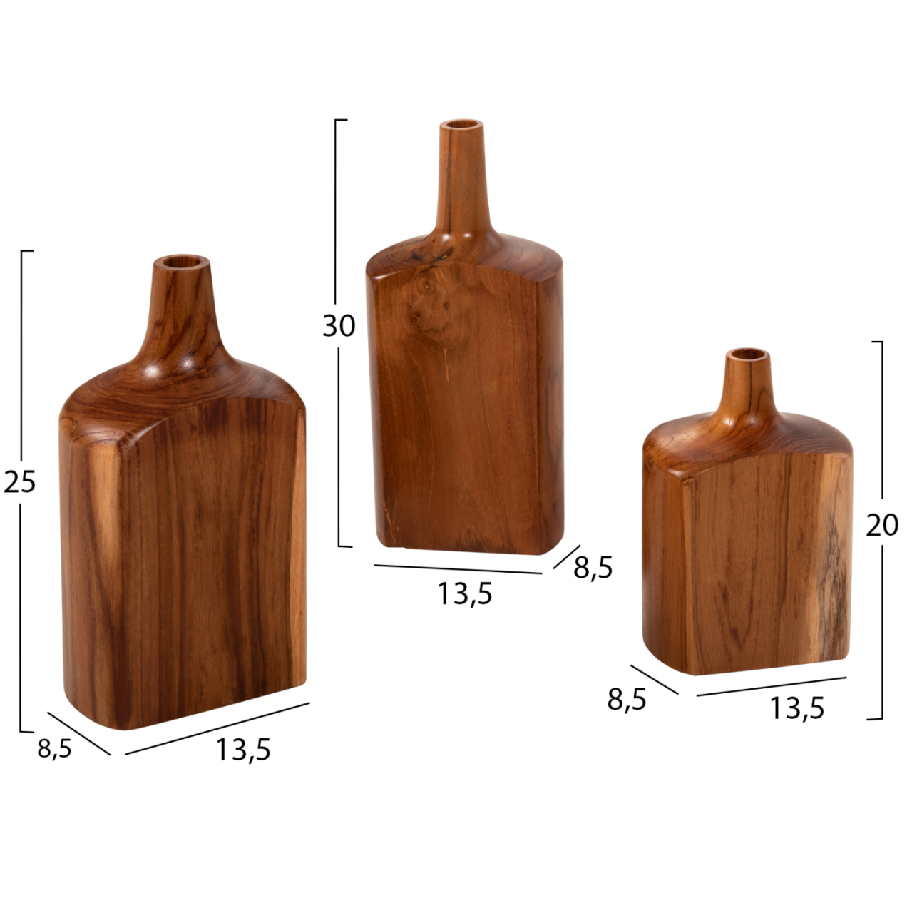 DECOR BOTTLES 3PCS SET HM7716 SOLID TEAK WOOD WALNUT [2]