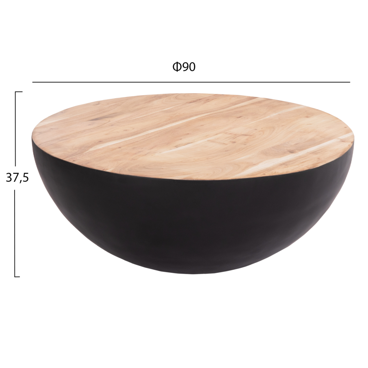 DECOR ROUND COFFEE TABLE BOWL HM8717.21 BLACK WITH ACACIA WOOD TOP Φ90X37.5Hcm. [2]