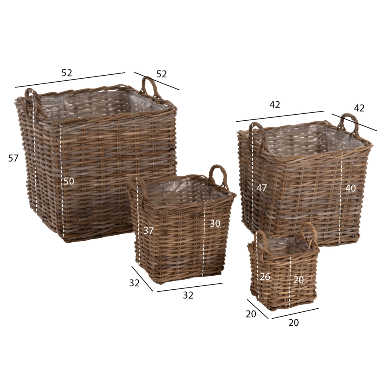 DECORATIVE BASKETS KATER 4PCS HM9657 KUBU RATTAN IN GREY 52x52x50-57Hcm. [2]