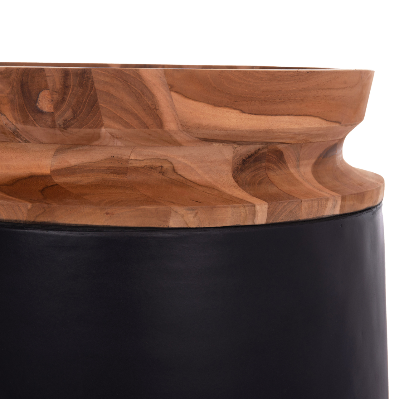 DECORATIVE FLOOR VASE LINTER HM4662.01L FIBER CEMENT IN BLACK--TEAK WOOD Φ41x47Hcm. [6]
