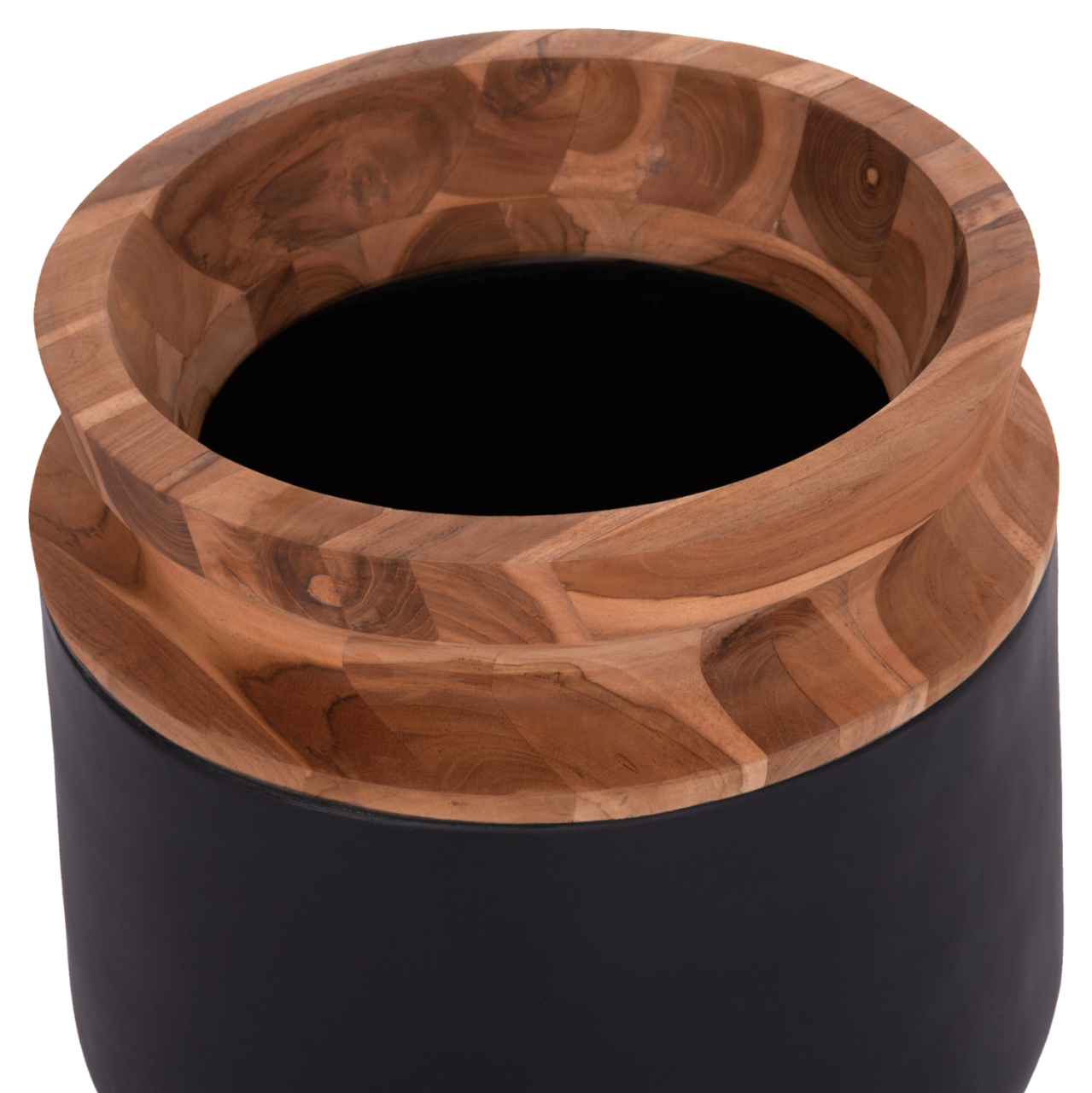 DECORATIVE FLOOR VASE LINTER HM4662.01L FIBER CEMENT IN BLACK--TEAK WOOD Φ41x47Hcm. [4]