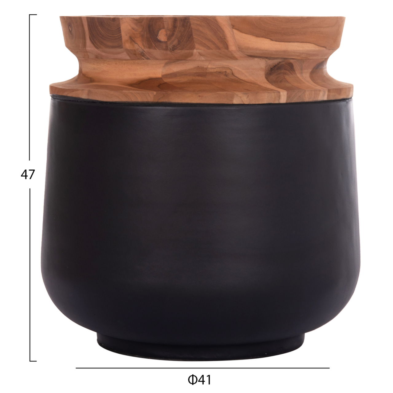 DECORATIVE FLOOR VASE LINTER HM4662.01L FIBER CEMENT IN BLACK--TEAK WOOD Φ41x47Hcm. [2]