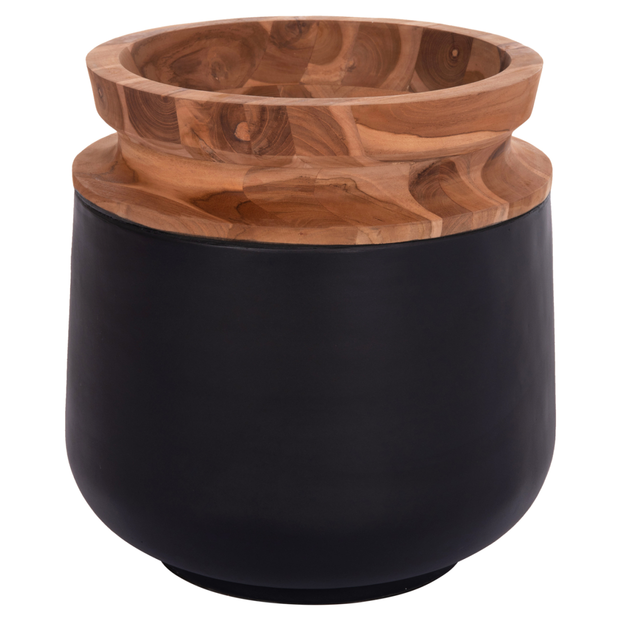 DECORATIVE FLOOR VASE LINTER HM4662.01L FIBER CEMENT IN BLACK--TEAK WOOD Φ41x47Hcm. [3]