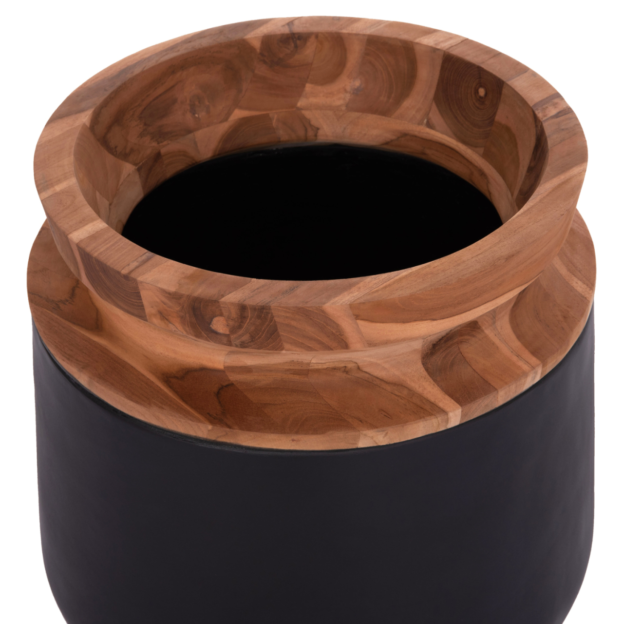 DECORATIVE FLOOR VASE LINTER HM4662.01L FIBER CEMENT IN BLACK--TEAK WOOD Φ41x47Hcm. [8]