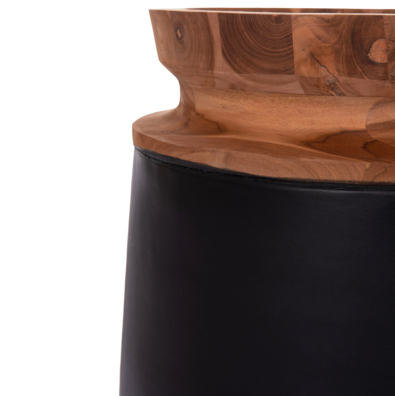DECORATIVE FLOOR VASE LINTER HM4662.01L FIBER CEMENT IN BLACK--TEAK WOOD Φ41x47Hcm. [5]