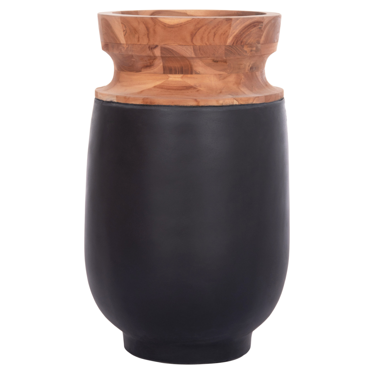 DECORATIVE FLOOR VASE LINTER HM4662.01S FIBER CEMENT IN BLACK--TEAK WOOD Φ34x60Hcm. [3]