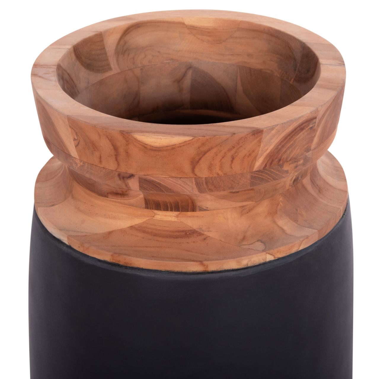 DECORATIVE FLOOR VASE LINTER HM4662.01S FIBER CEMENT IN BLACK--TEAK WOOD Φ34x60Hcm. [4]