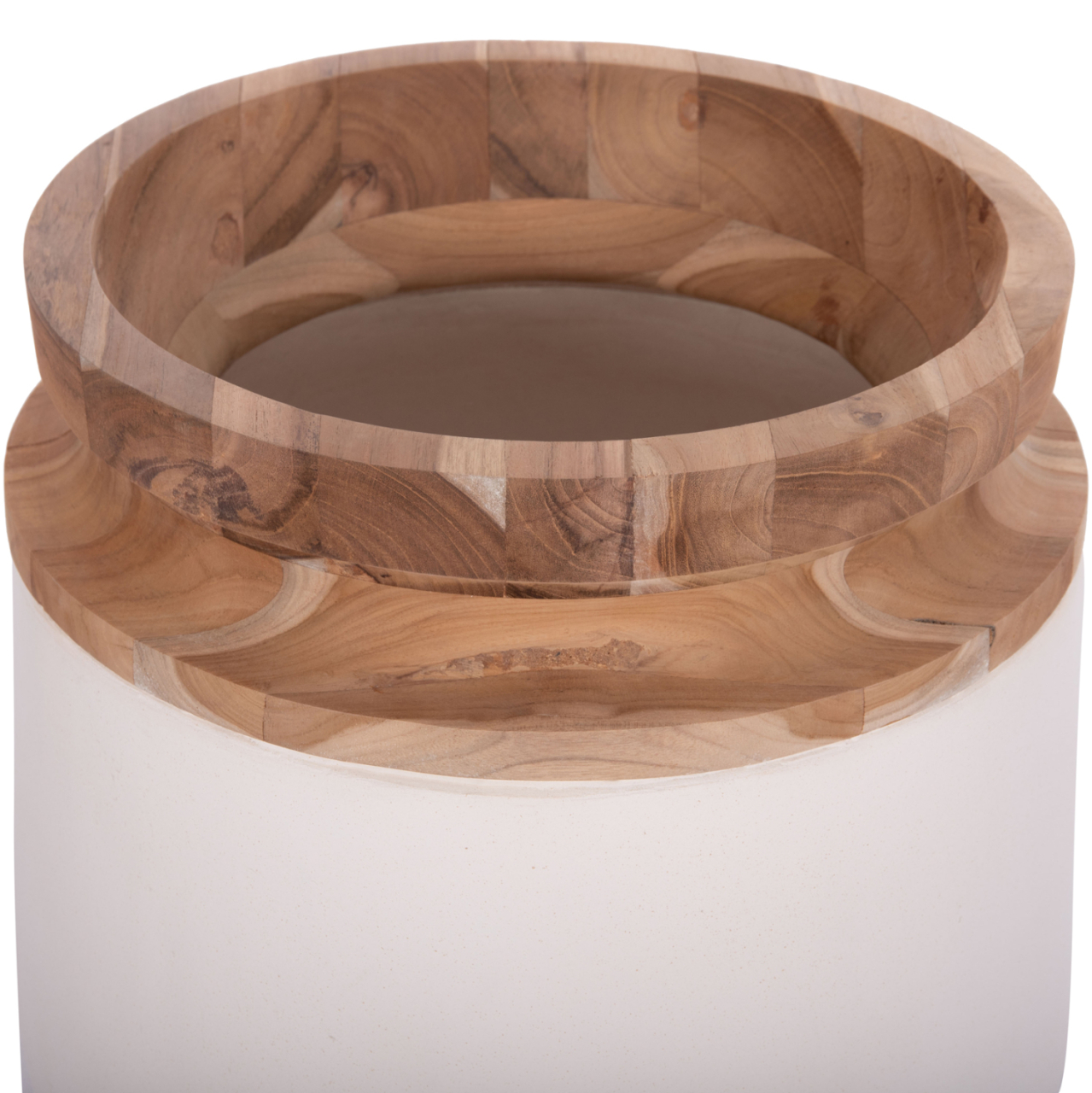 DECORATIVE FLOOR VASE LINTER HM4662.02L FIBER CEMENT IN WHITE--TEAK WOOD Φ41x47Hcm. [4]