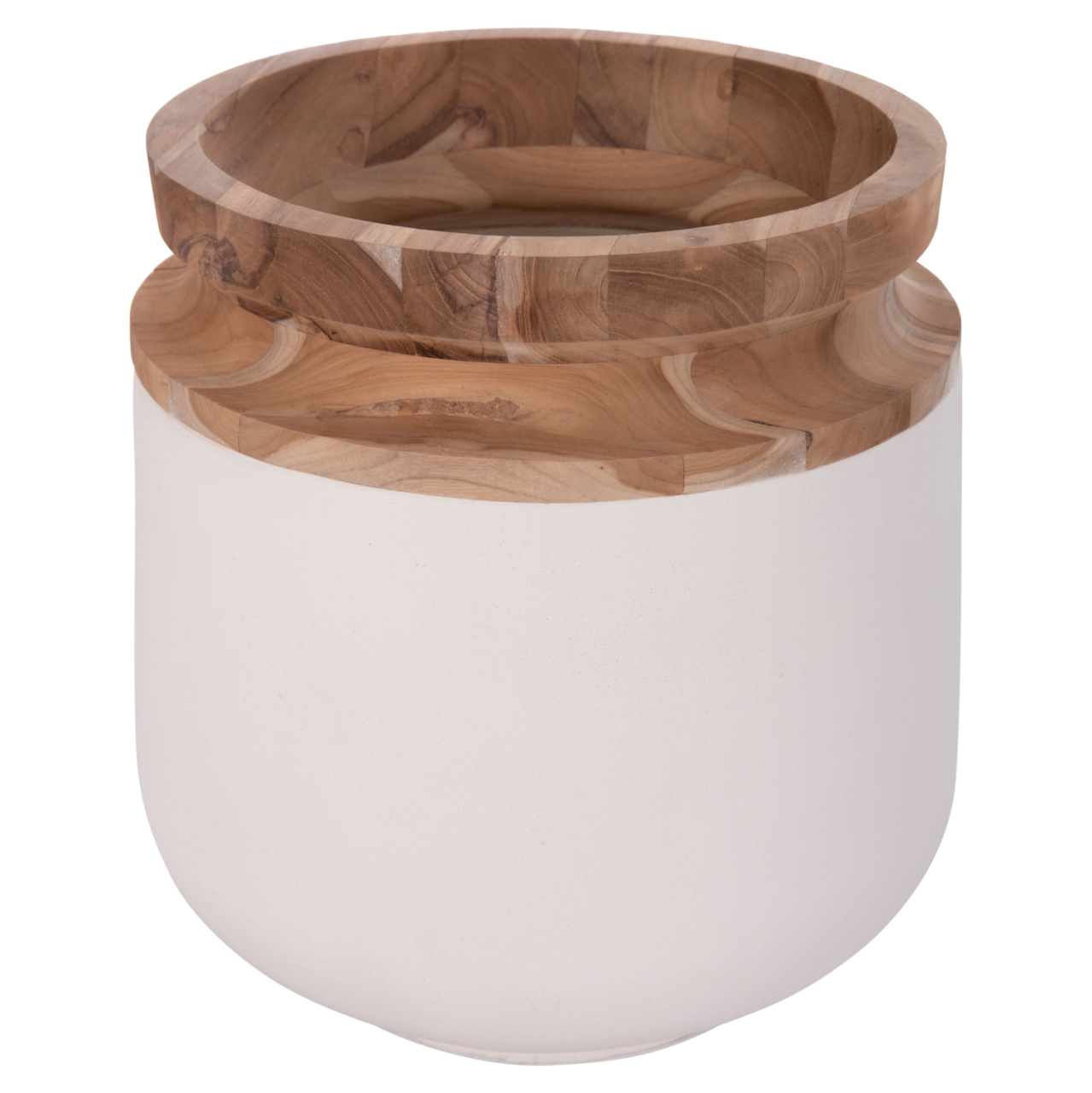 DECORATIVE FLOOR VASE LINTER HM4662.02L FIBER CEMENT IN WHITE--TEAK WOOD Φ41x47Hcm. [7]