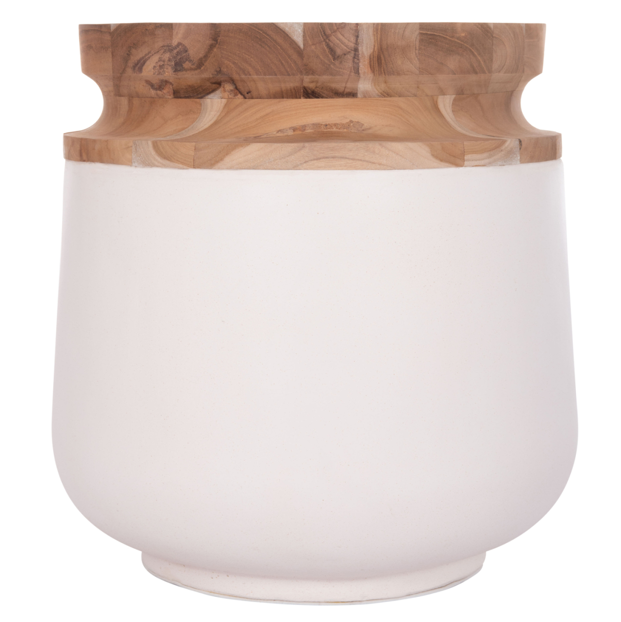 DECORATIVE FLOOR VASE LINTER HM4662.02L FIBER CEMENT IN WHITE--TEAK WOOD Φ41x47Hcm. [3]