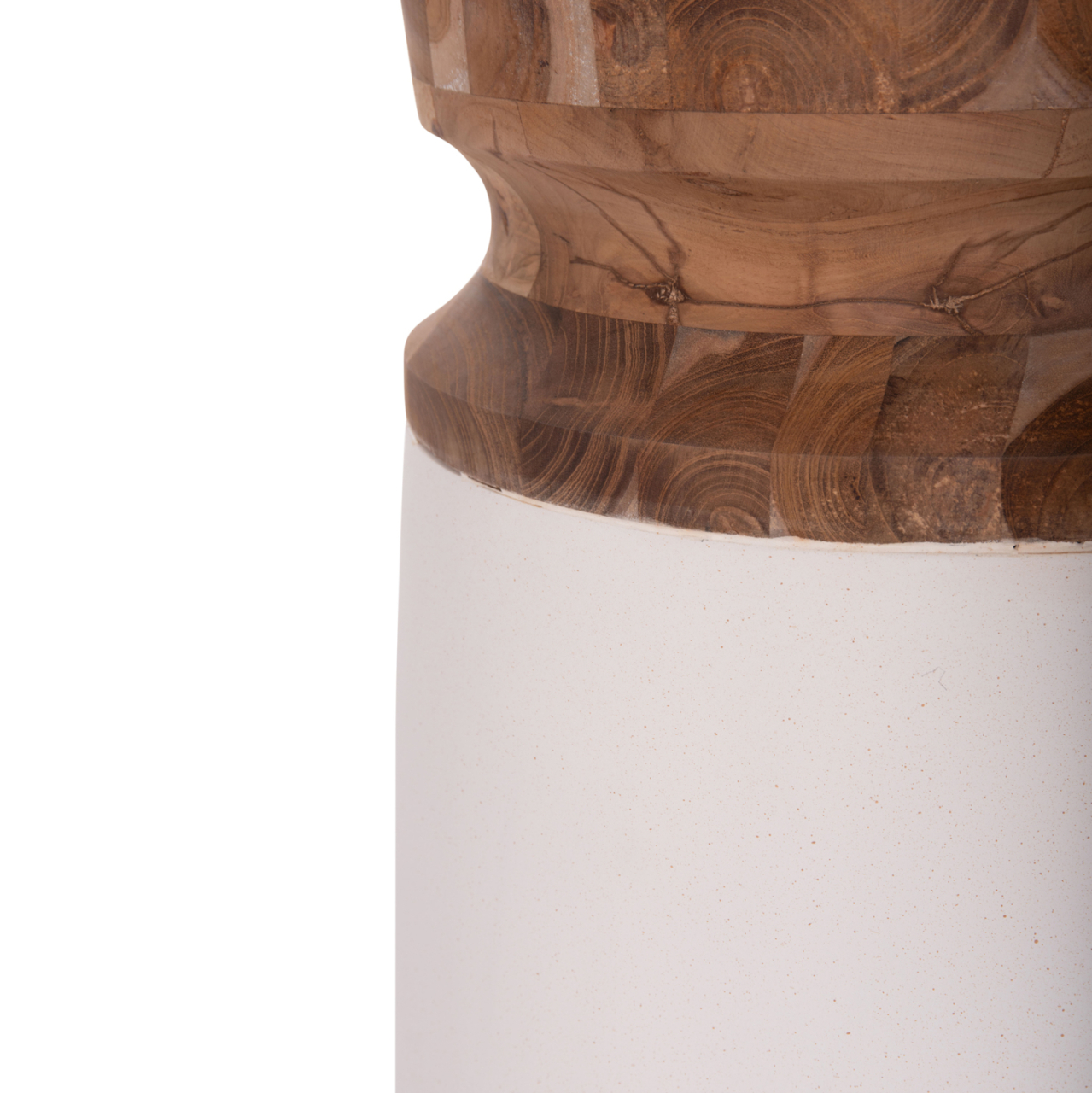 DECORATIVE FLOOR VASE LINTER HM4662.02S FIBER CEMENT IN WHITE--TEAK WOOD Φ34x60Hcm. [5]