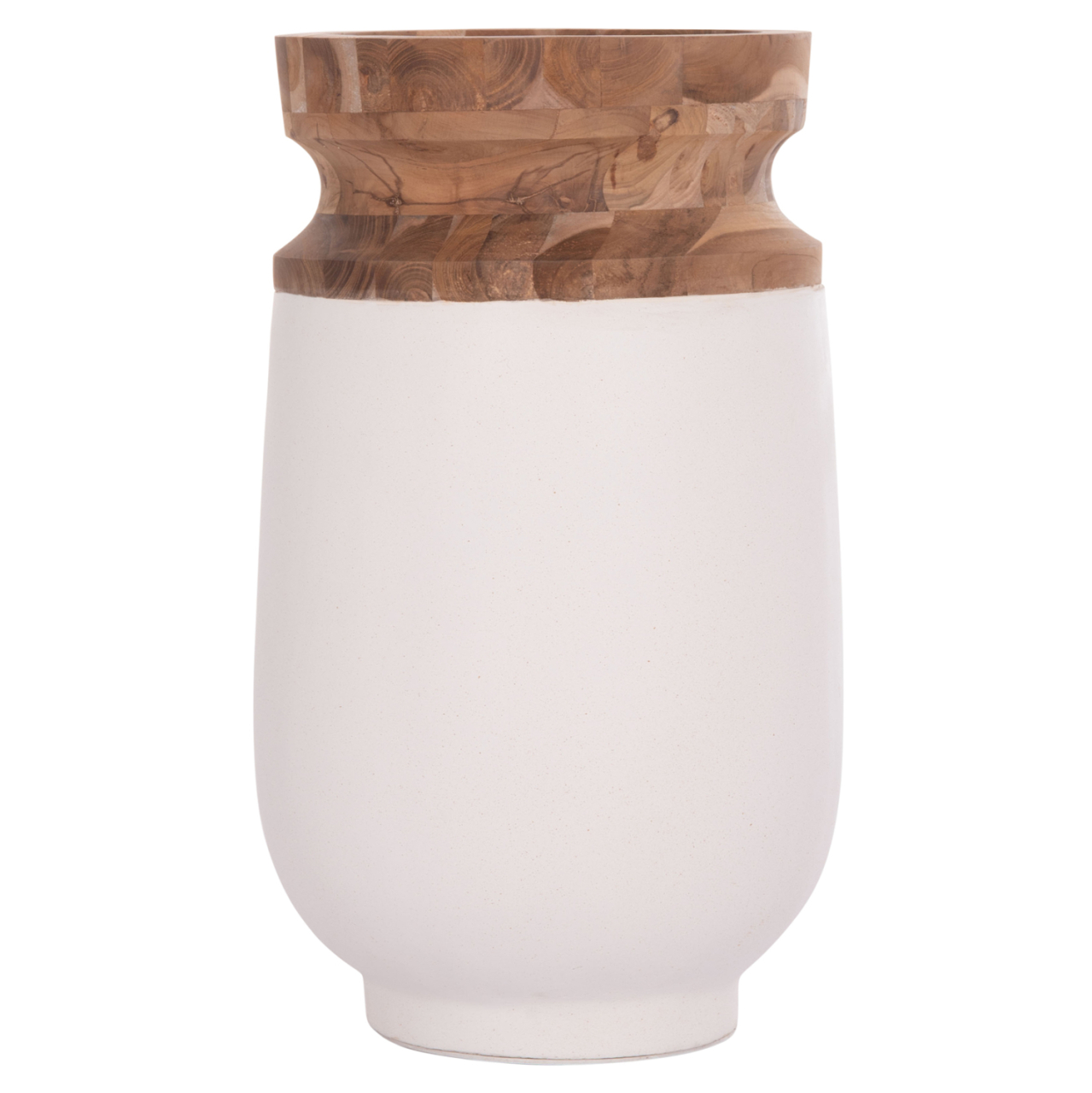 DECORATIVE FLOOR VASE LINTER HM4662.02S FIBER CEMENT IN WHITE--TEAK WOOD Φ34x60Hcm. [3]