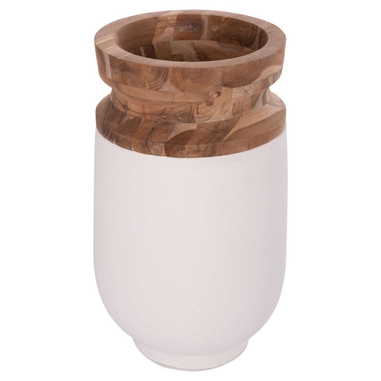 DECORATIVE FLOOR VASE LINTER HM4662.02S FIBER CEMENT IN WHITE--TEAK WOOD Φ34x60Hcm. [7]