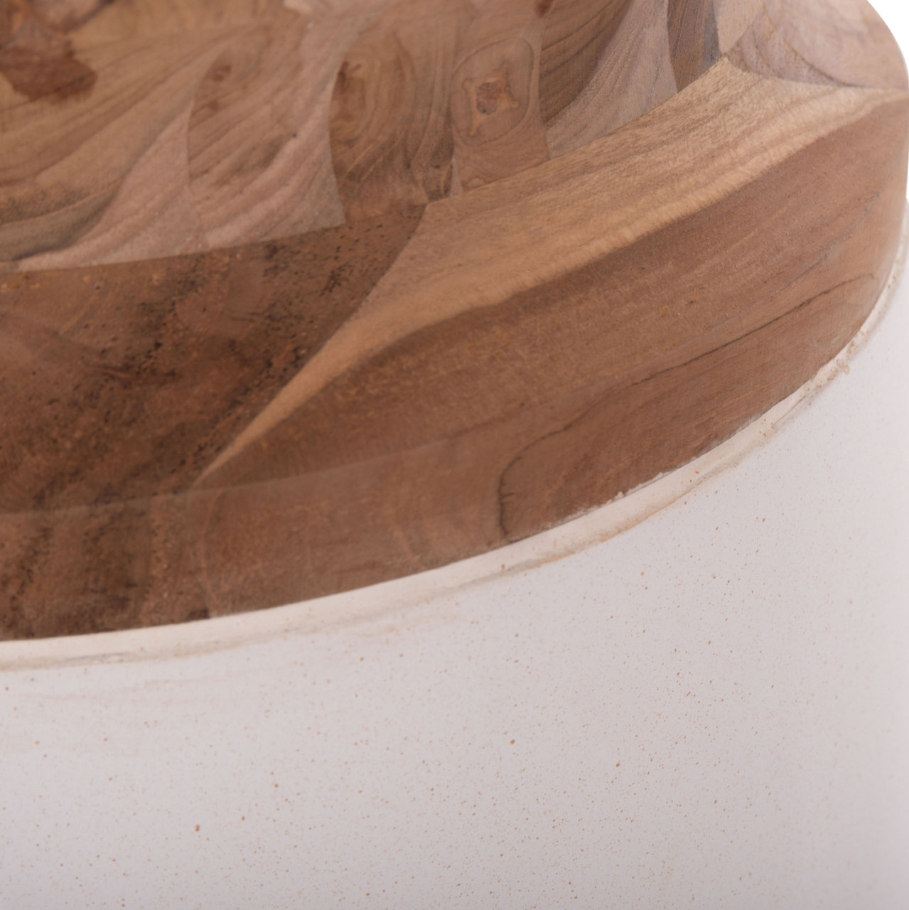 DECORATIVE FLOOR VASE LINTER HM4662.02S FIBER CEMENT IN WHITE--TEAK WOOD Φ34x60Hcm. [8]