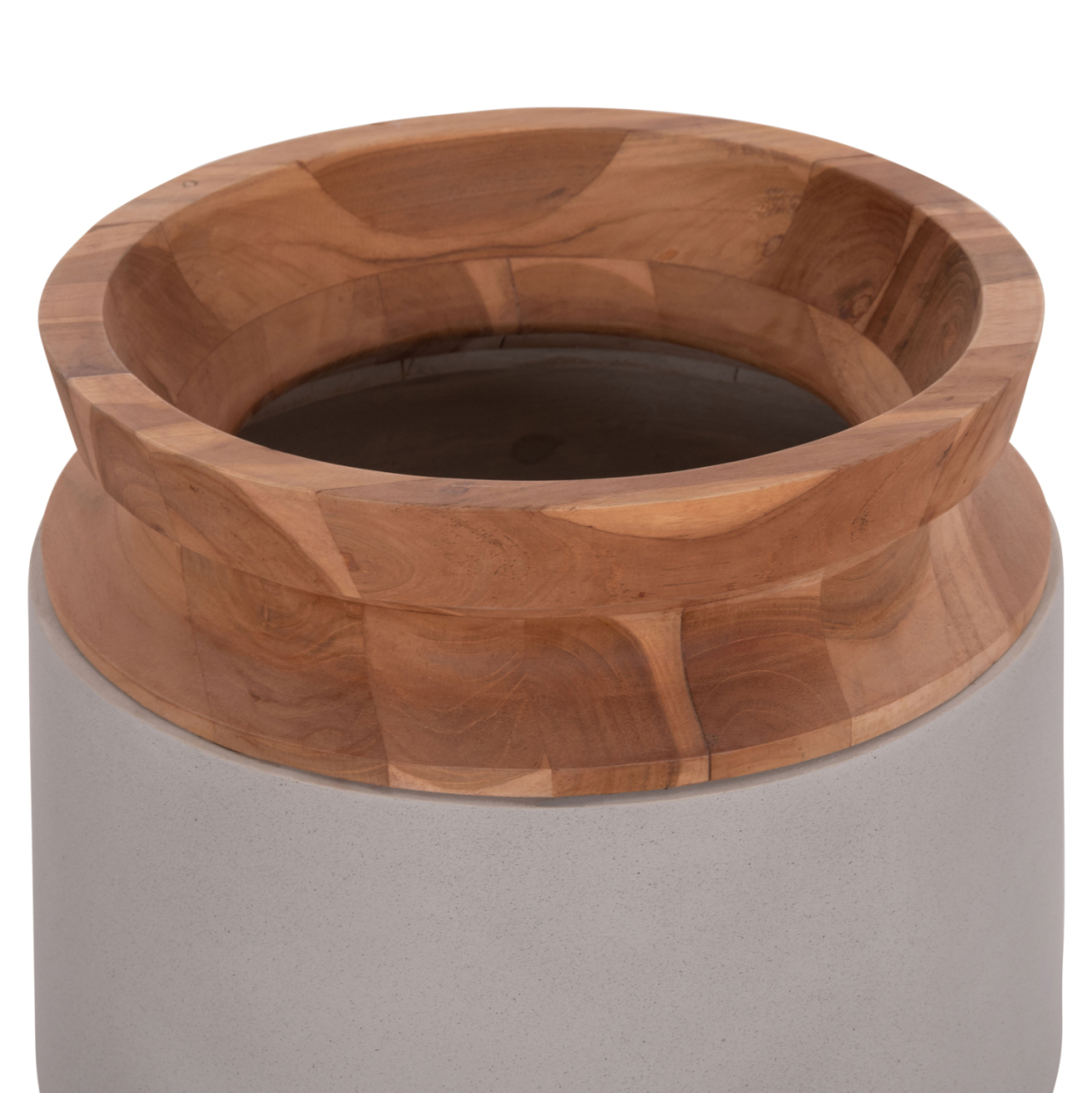 DECORATIVE FLOOR VASE LINTER HM4662.03L FIBER CEMENT IN GREY--TEAK WOOD Φ41x47Hcm. [4]