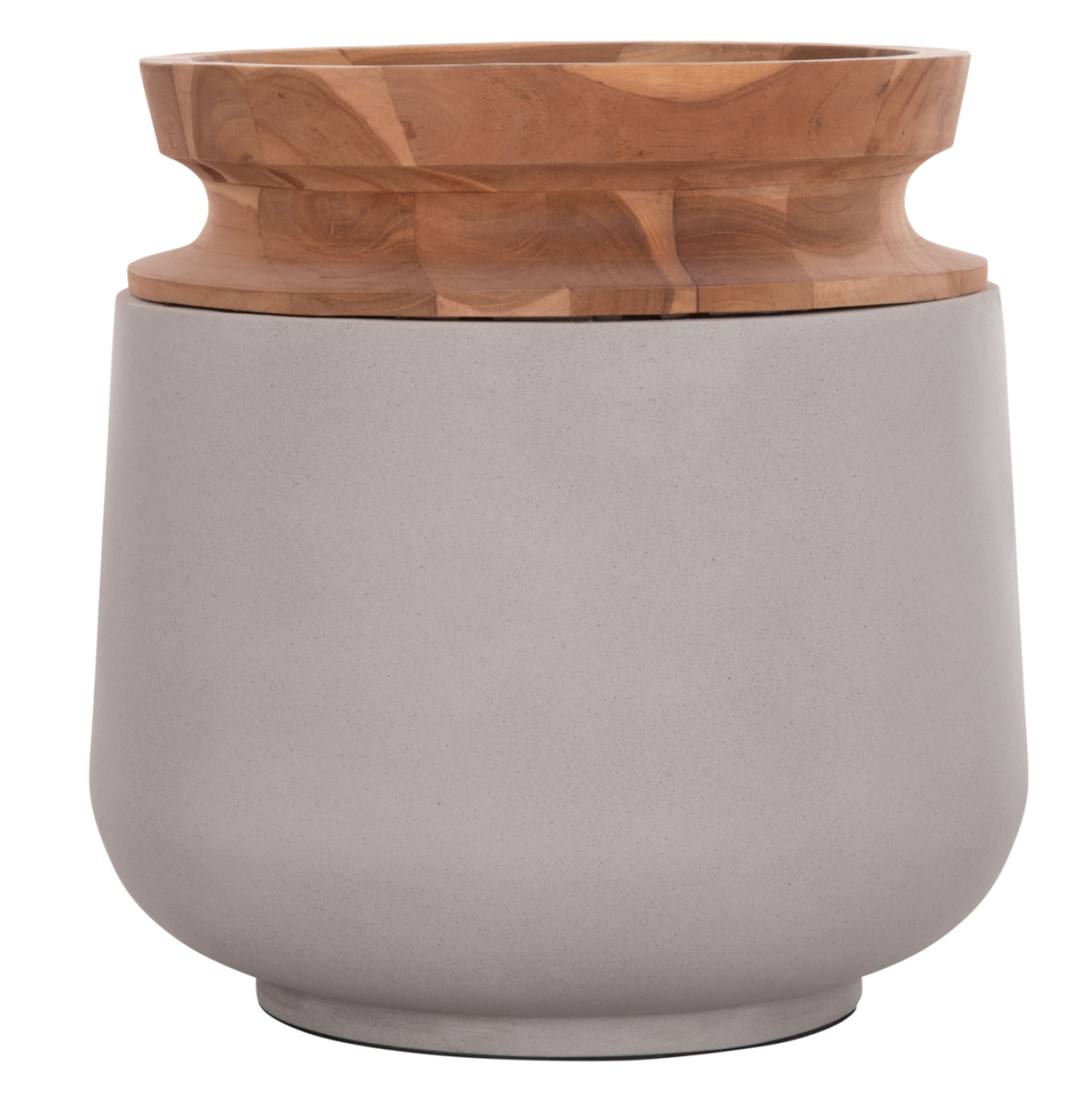 DECORATIVE FLOOR VASE LINTER HM4662.03L FIBER CEMENT IN GREY--TEAK WOOD Φ41x47Hcm. [3]