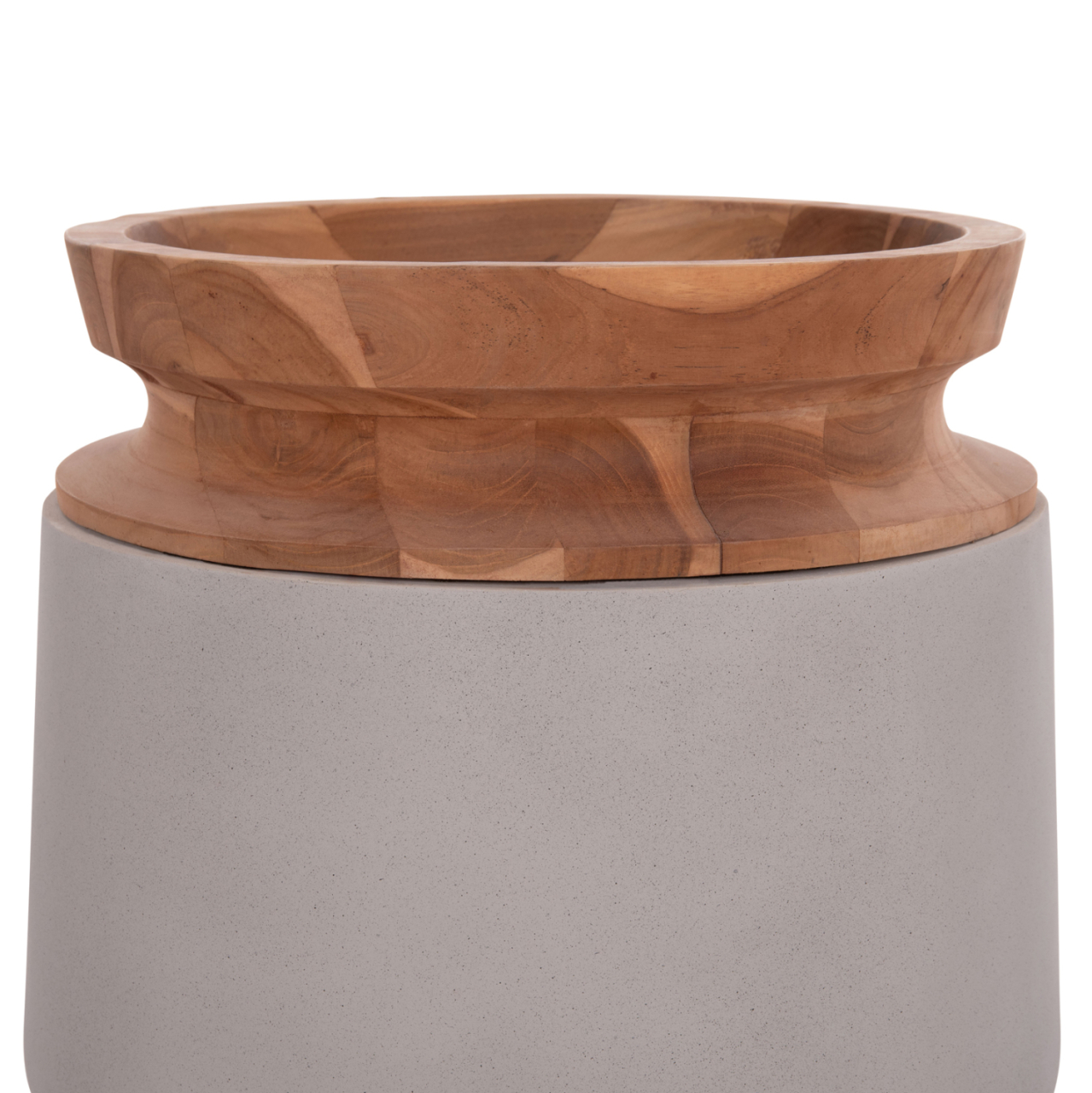 DECORATIVE FLOOR VASE LINTER HM4662.03L FIBER CEMENT IN GREY--TEAK WOOD Φ41x47Hcm. [5]