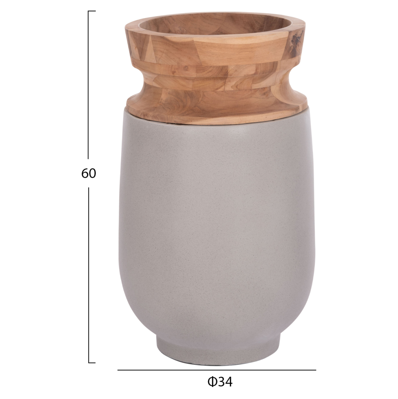 DECORATIVE FLOOR VASE LINTER HM4662.03S FIBER CEMENT IN GREY--TEAK WOOD Φ34x60Hcm. [2]