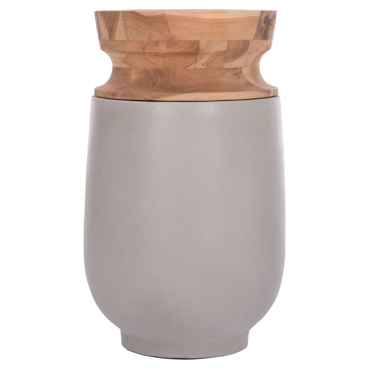 DECORATIVE FLOOR VASE LINTER HM4662.03S FIBER CEMENT IN GREY--TEAK WOOD Φ34x60Hcm. [3]
