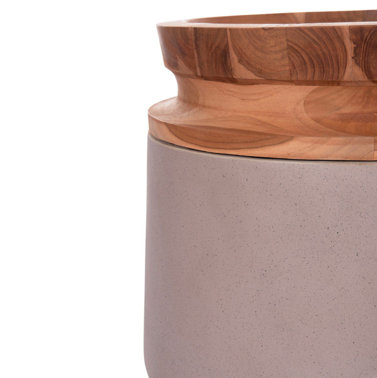 DECORATIVE FLOOR VASE LINTER HM4662.05L FIBER CEMENT IN MATTE GREY--TEAK WOOD Φ41x47Hcm. [5]