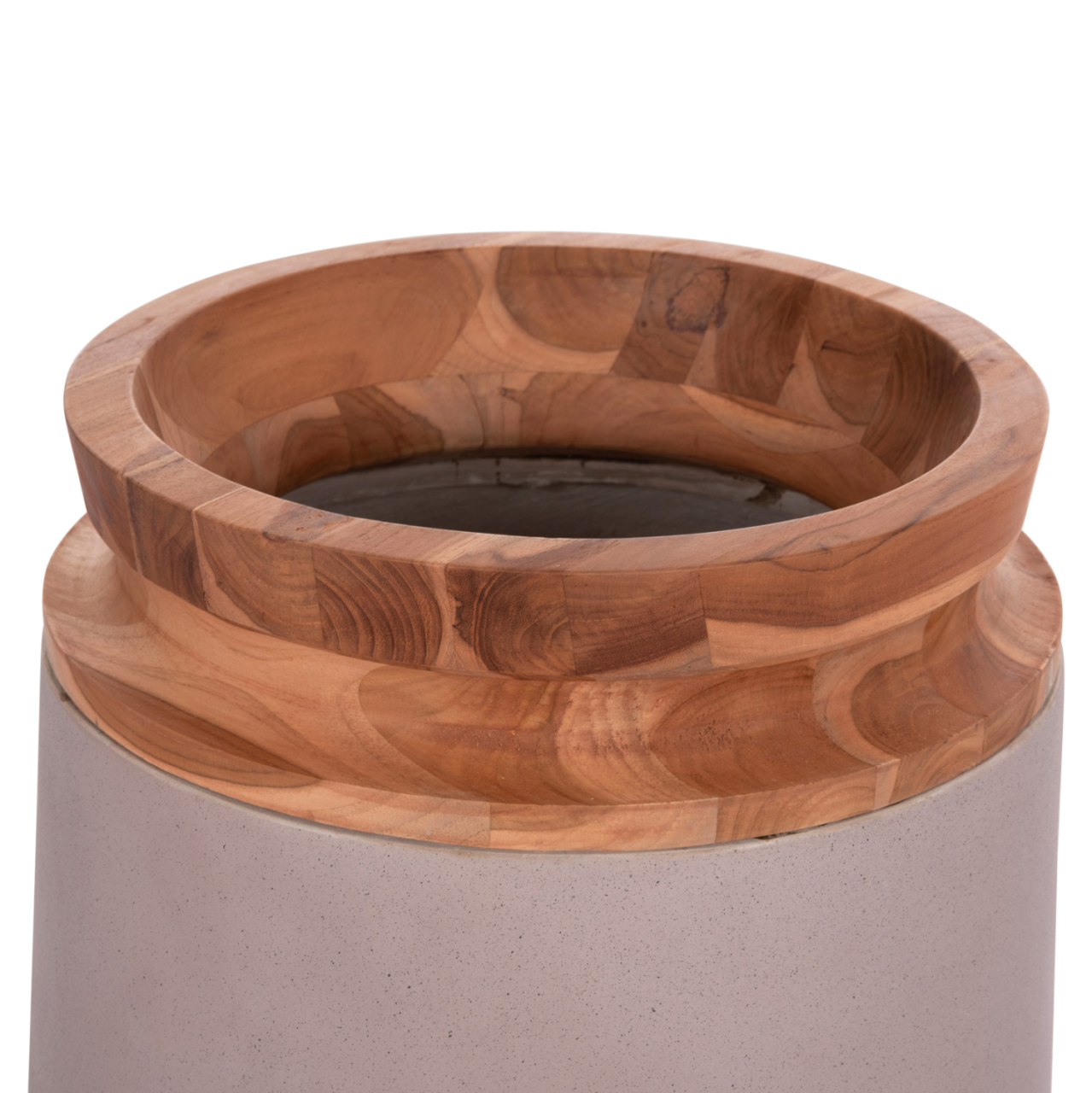 DECORATIVE FLOOR VASE LINTER HM4662.05L FIBER CEMENT IN MATTE GREY--TEAK WOOD Φ41x47Hcm. [4]