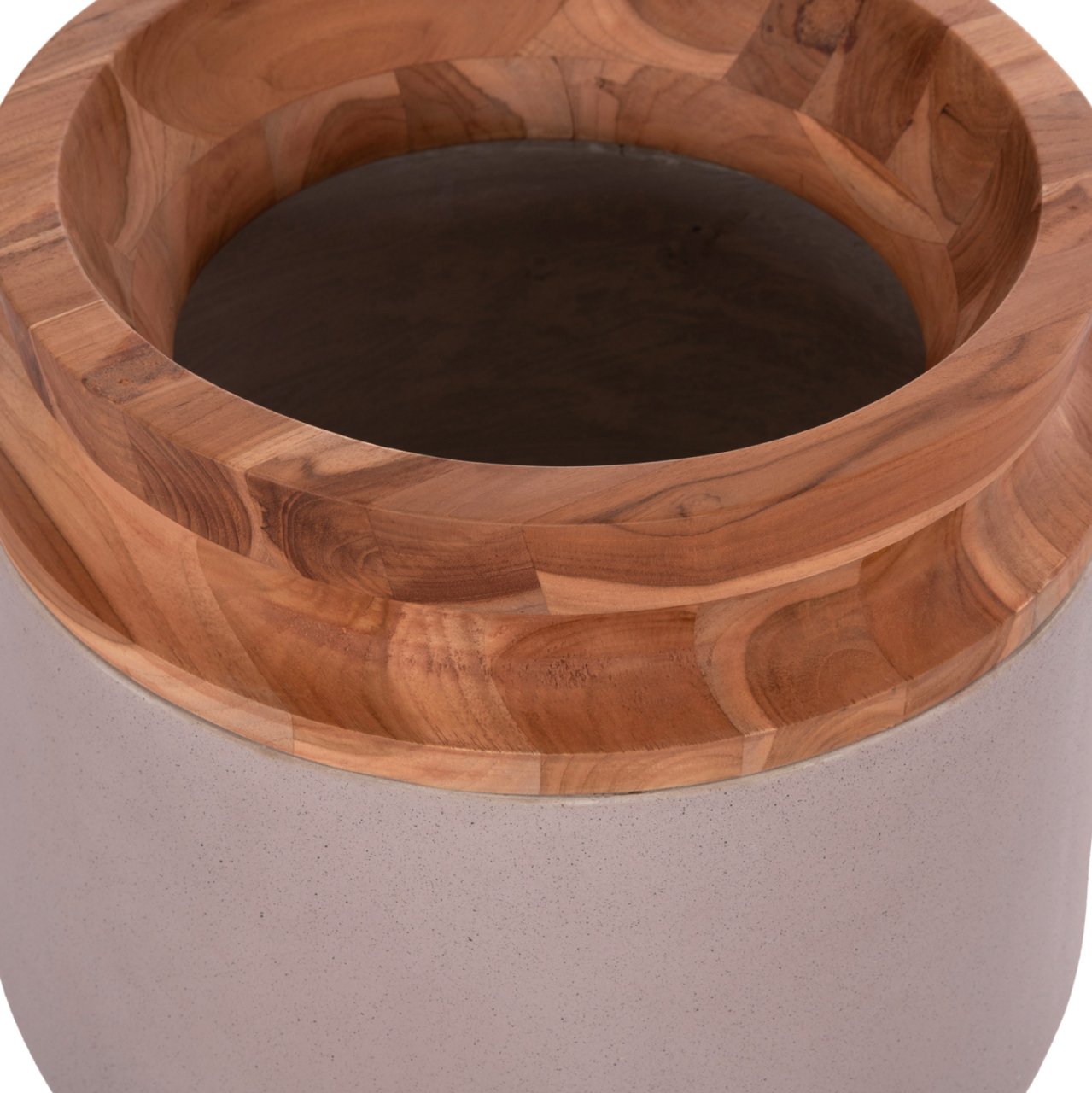 DECORATIVE FLOOR VASE LINTER HM4662.05L FIBER CEMENT IN MATTE GREY--TEAK WOOD Φ41x47Hcm. [7]