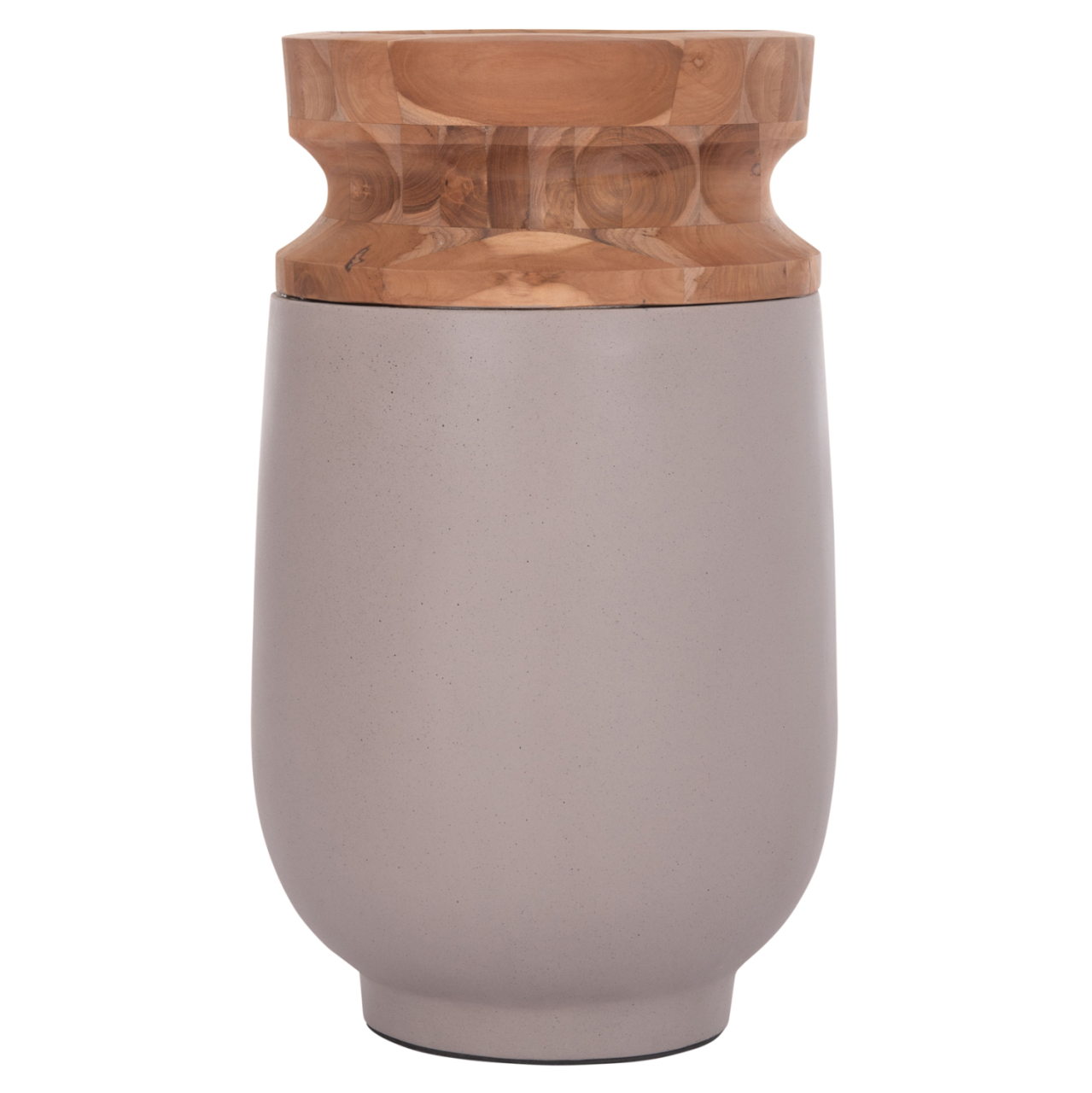 DECORATIVE FLOOR VASE LINTER HM4662.05S FIBER CEMENT IN GREY MATTE--TEAK WOOD Φ34x60Hcm. [3]