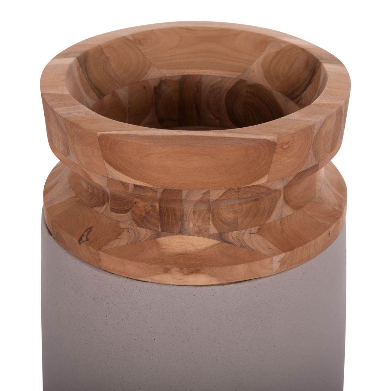 DECORATIVE FLOOR VASE LINTER HM4662.05S FIBER CEMENT IN GREY MATTE--TEAK WOOD Φ34x60Hcm. [4]