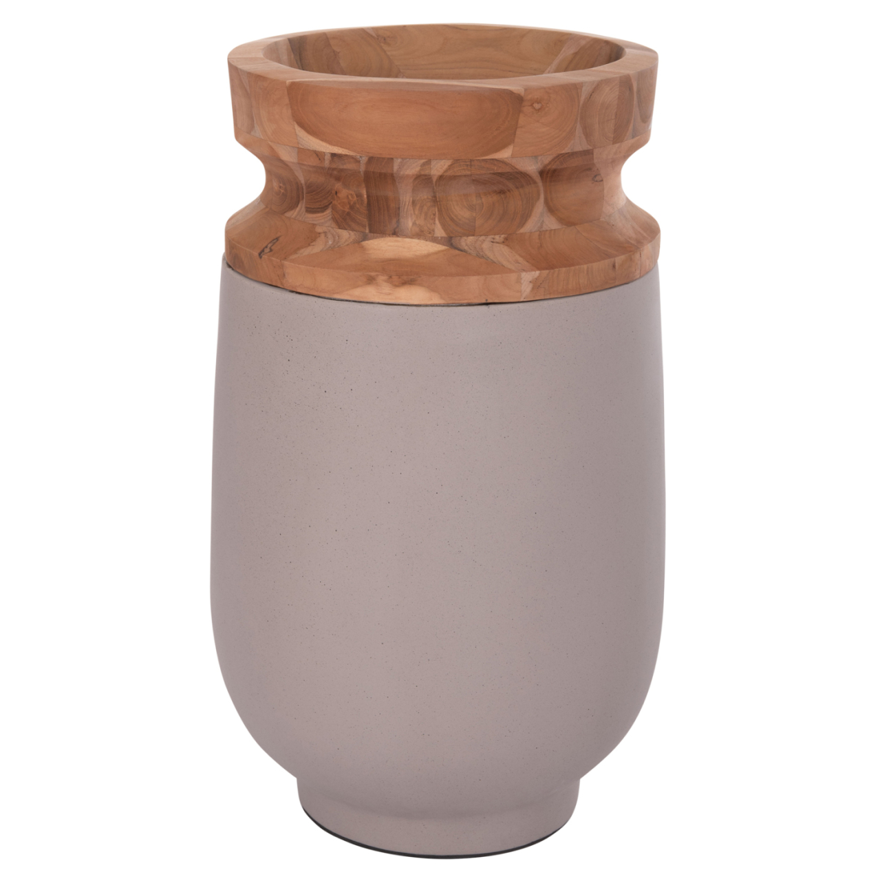 DECORATIVE FLOOR VASE LINTER HM4662.05S FIBER CEMENT IN GREY MATTE--TEAK WOOD Φ34x60Hcm. [7]