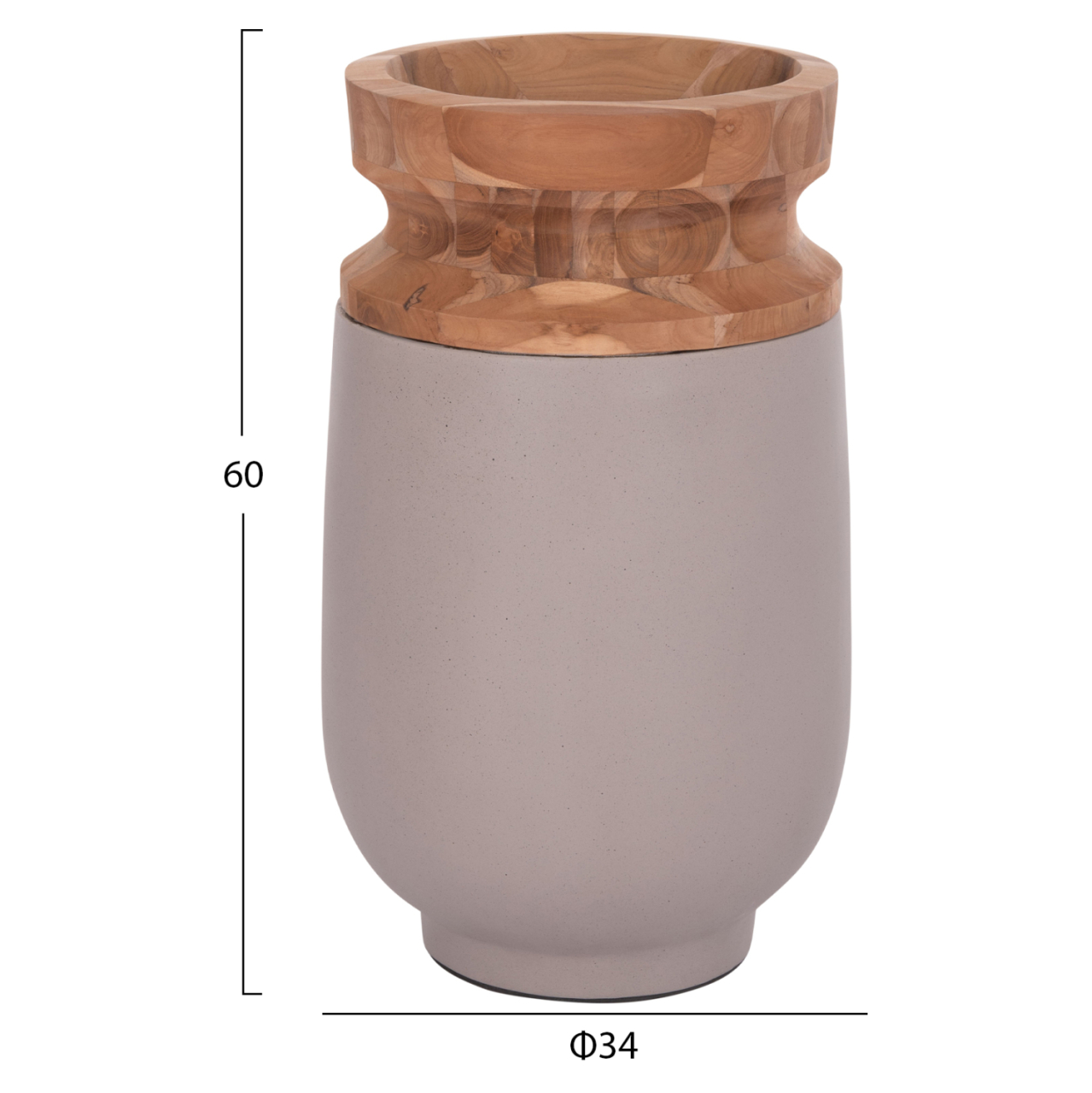 DECORATIVE FLOOR VASE LINTER HM4662.05S FIBER CEMENT IN GREY MATTE--TEAK WOOD Φ34x60Hcm. [2]