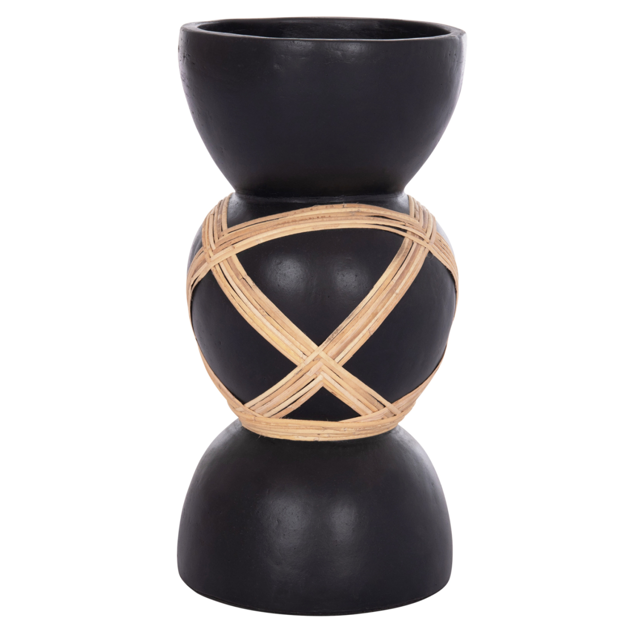 DECORATIVE FLOOR VASE MAYNARD HM4672.01L TERRACOTTA IN BLACK COLOR--RATTAN Φ32x62.5Hcm. [1]