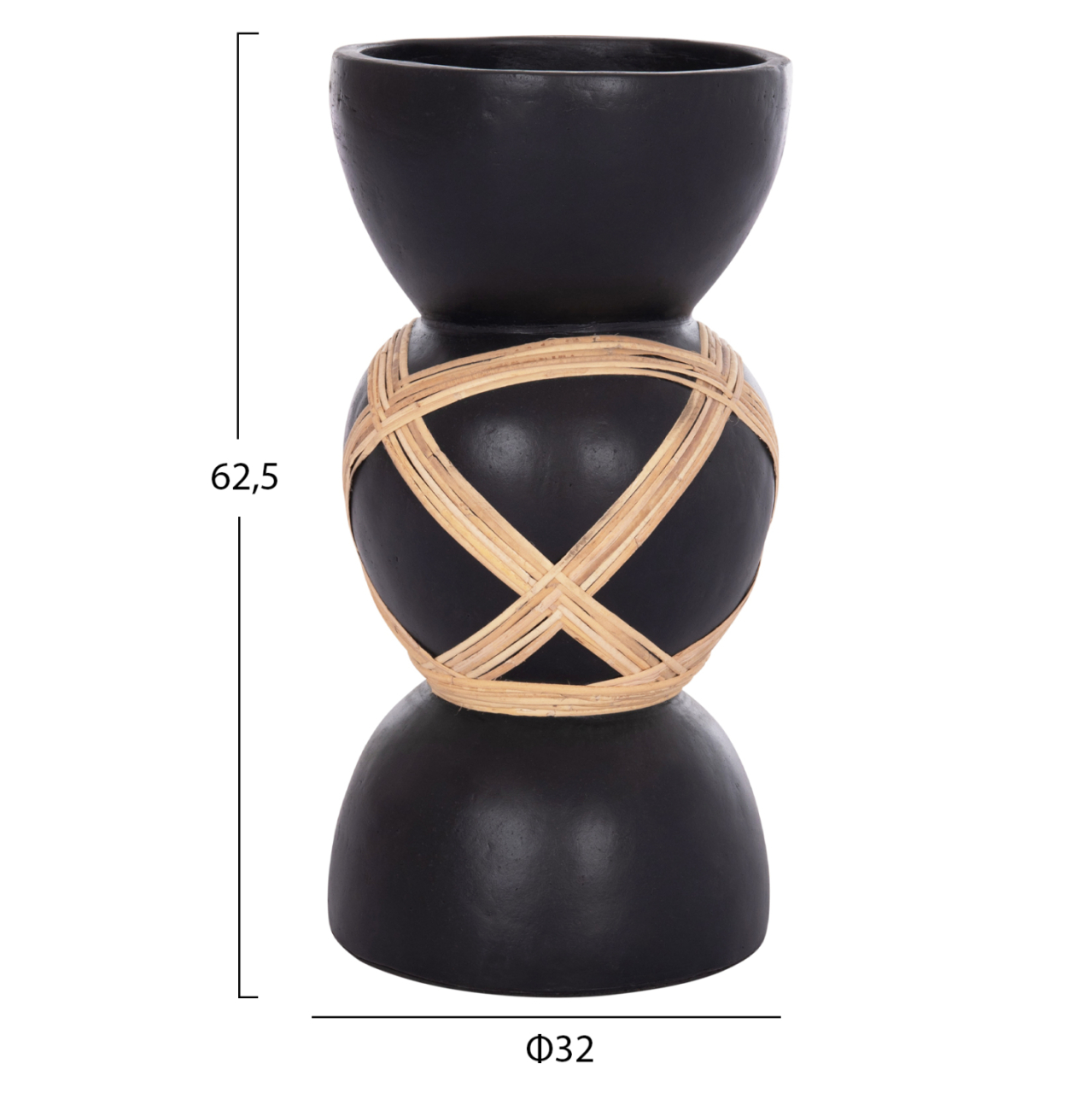 DECORATIVE FLOOR VASE MAYNARD HM4672.01L TERRACOTTA IN BLACK COLOR--RATTAN Φ32x62.5Hcm. [2]