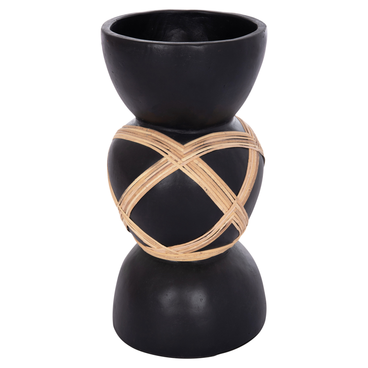 DECORATIVE FLOOR VASE MAYNARD HM4672.01L TERRACOTTA IN BLACK COLOR--RATTAN Φ32x62.5Hcm. [3]