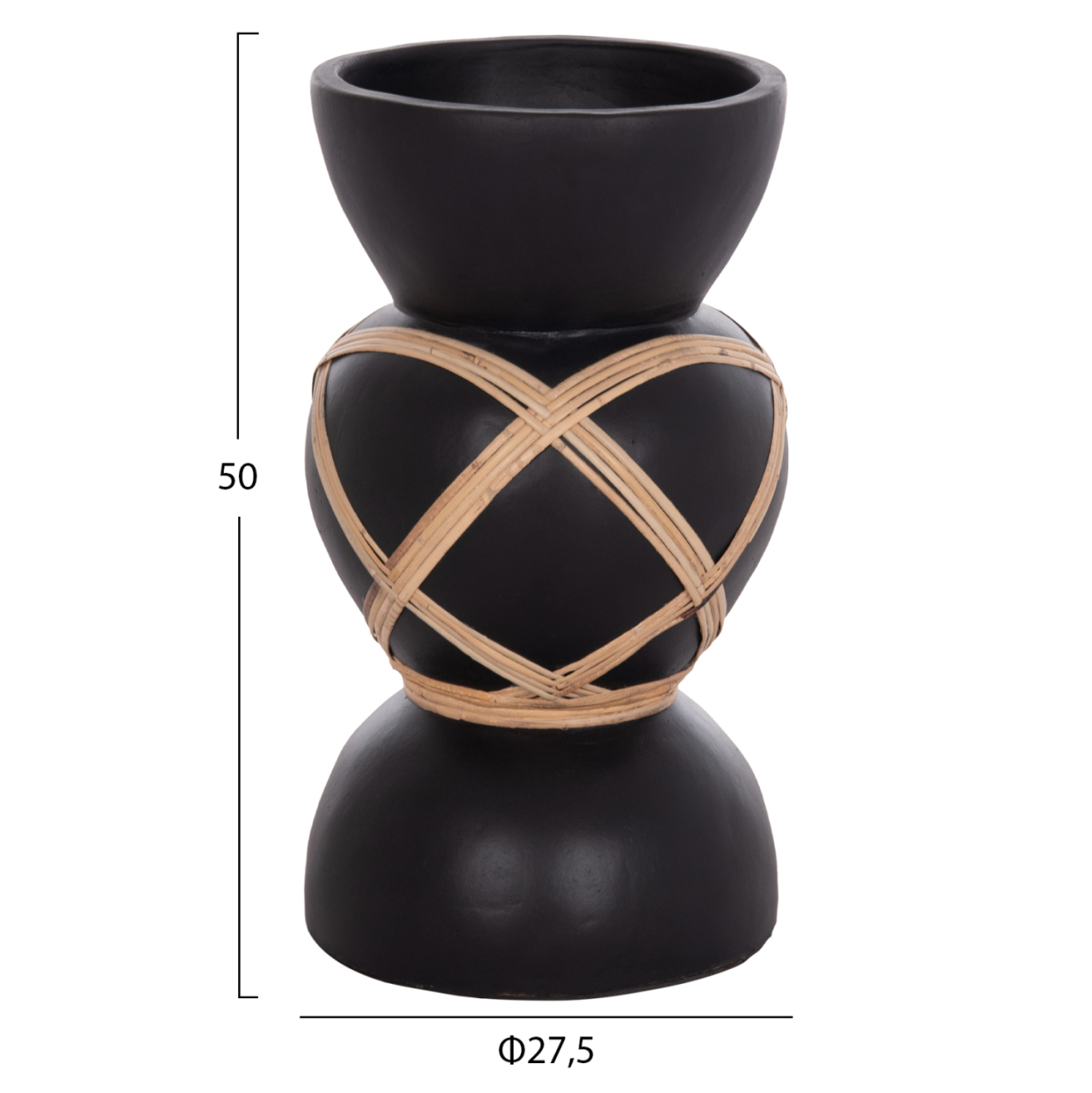 DECORATIVE FLOOR VASE MAYNARD HM4672.01S TERRACOTTA IN BLACK COLOR--RATTAN Φ27.5x50Hcm. [2]