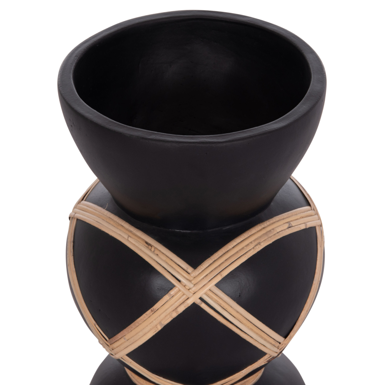 DECORATIVE FLOOR VASE MAYNARD HM4672.01S TERRACOTTA IN BLACK COLOR--RATTAN Φ27.5x50Hcm. [5]