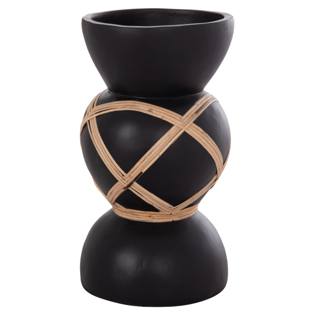 DECORATIVE FLOOR VASE MAYNARD HM4672.01S TERRACOTTA IN BLACK COLOR--RATTAN Φ27.5x50Hcm. [4]