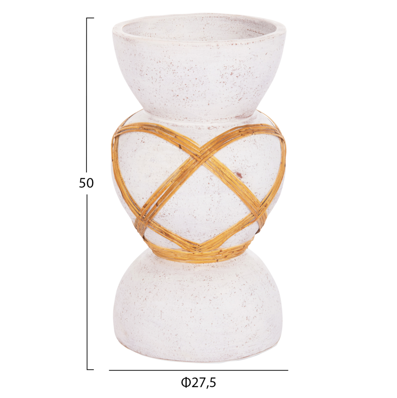 DECORATIVE FLOOR VASE MAYNARD HM4672.02S TERRACOTTA IN WHITE COLOR--RATTAN Φ27.5x50Hcm. [2]