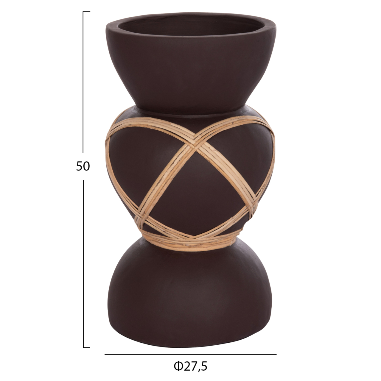 DECORATIVE FLOOR VASE MAYNARD HM4672.07S TERRACOTTA IN CHOCOLATE COLOR--RATTAN Φ27.5x50Hcm. [2]
