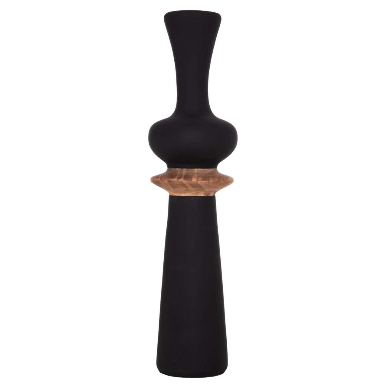 DECORATIVE FLOOR VASE NEBULA HM4660.01L FIBER CEMENT IN BLACK--TEAK WOOD Φ45x172Hcm. [3]