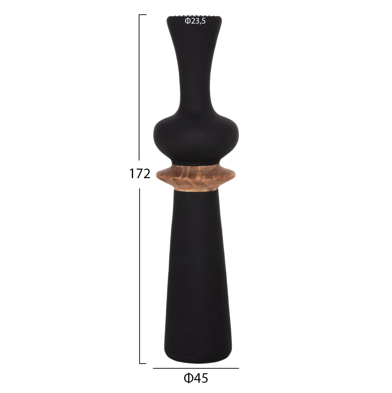DECORATIVE FLOOR VASE NEBULA HM4660.01L FIBER CEMENT IN BLACK--TEAK WOOD Φ45x172Hcm. [2]