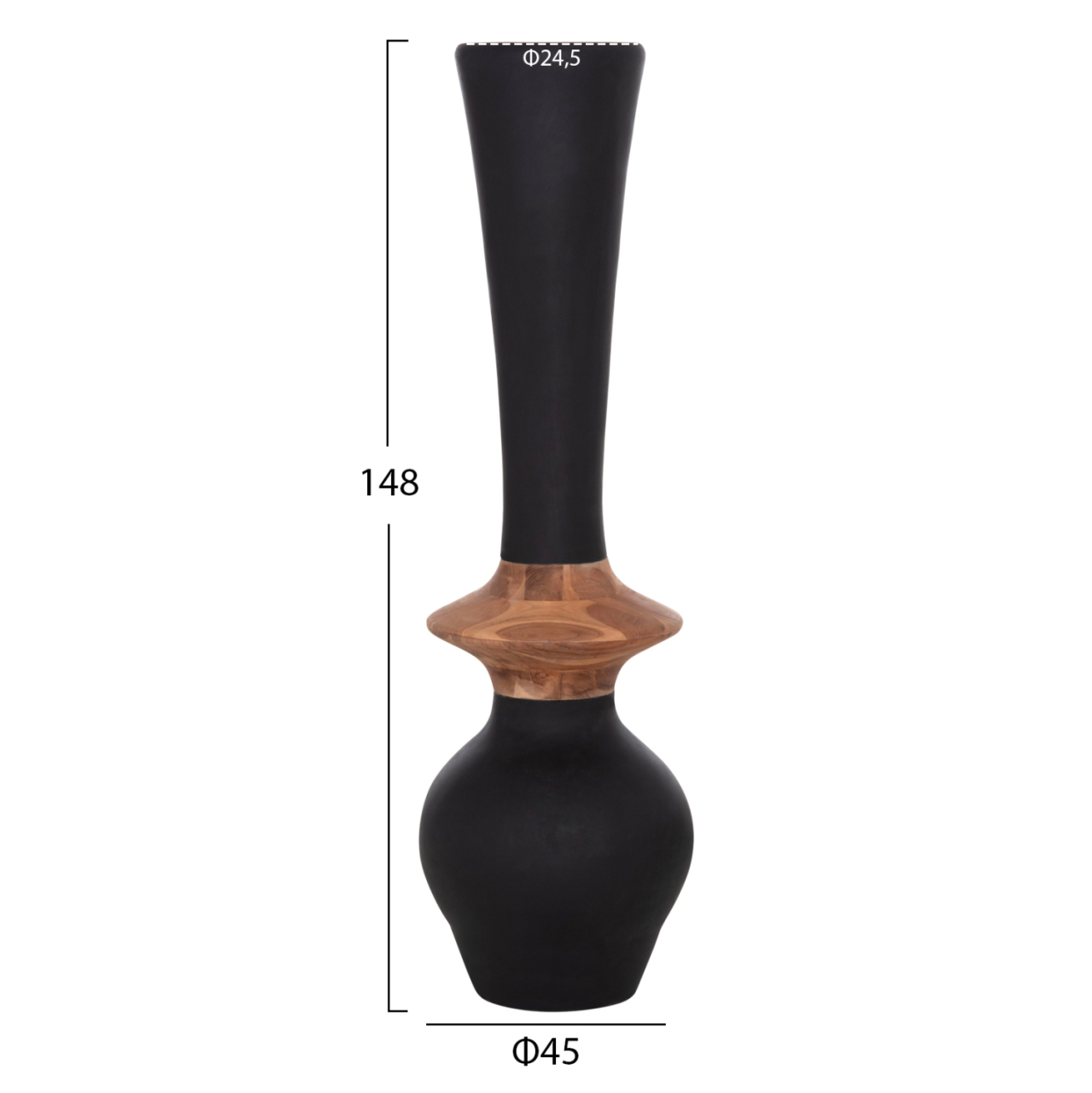 DECORATIVE FLOOR VASE NEBULA HM4660.01M FIBER CEMENT IN BLACK--TEAK WOOD Φ45x148Hcm. [2]