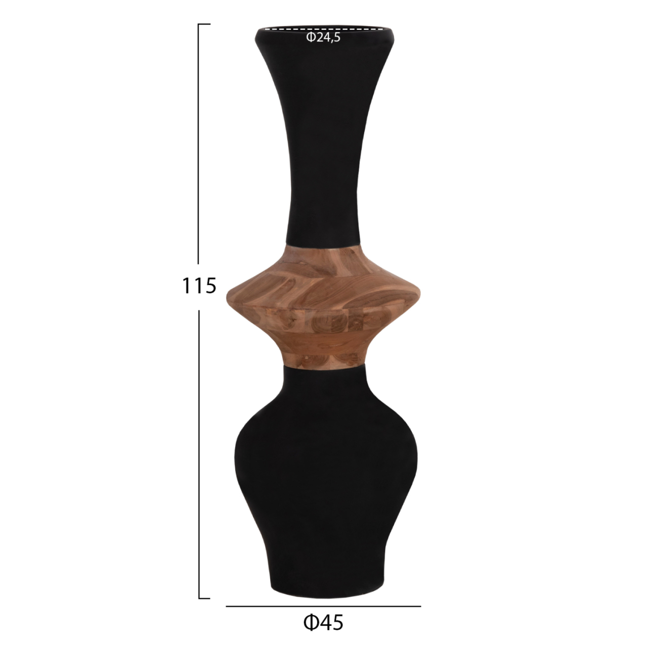 DECORATIVE FLOOR VASE NEBULA HM4660.01S FIBER CEMENT IN BLACK--TEAK WOOD Φ45x115Hcm. [2]